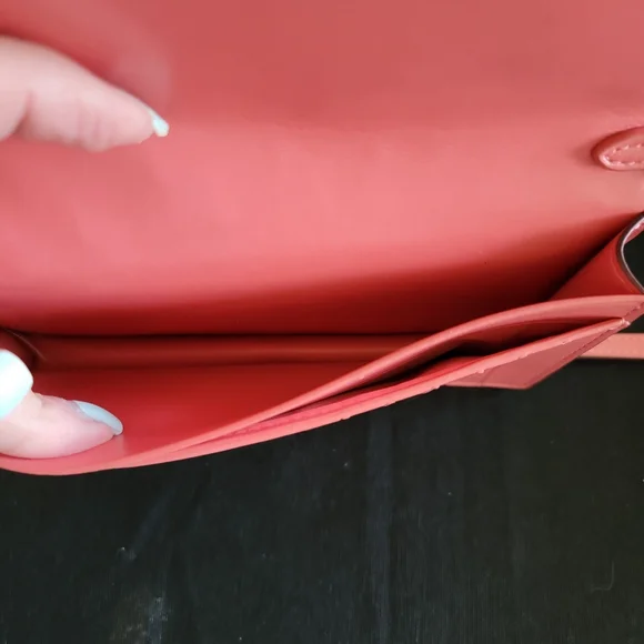 Coach Coral Pink Foldover Small Crossbody Purse Bag Clutch WOC - Picture 10 of 14